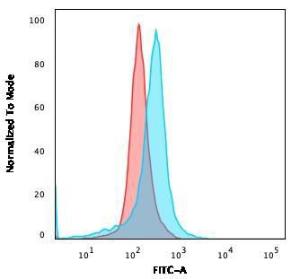 Flow cytometric analysis of U87MG cells using Anti-CD73 Antibody [NT5E/2505] followed by Goat Anti-Mouse IgG (CF&#174; 488) (Blue) Isotype Control (Red)