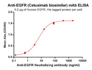 ELISA plate pre-coated by 2 µg/ml (100 µl/well) Recombinant Human EGFR Protein (6×His Tag) (A318318) can bind Anti-EGFR Chimeric Antibody [Cetuximab Biosimilar] - Azide free (A318922) in a linear range of 0.64-80 µg/ml