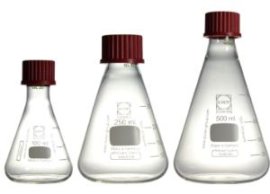 Erlenmeyer flasks, narrow neck, with screw cap