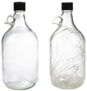 Bottles, narrow neck, glass, safety coated, clear, round