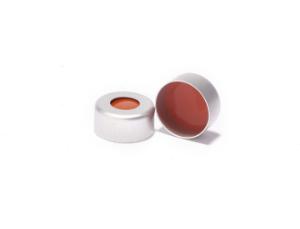 Crimp cap, ND11, open top, aluminium, silver, liner material: red-orange natural rubber/red butyl/transparent TEF, 1,0 mm