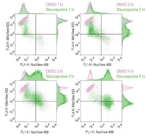 Nucview mitoview flow dot plots adjacent histograms