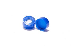 Snap cap, ND11, open top, polyethylene, blue, liner material: white silicone/blue PTFE , 1,0 mm, 55° shore A, cross-slitted