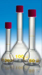 Volumetric flasks, class A, glass, clear, GL screw cap