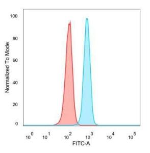 Flow cytometric analysis of PFA-fixed HeLa cells using Anti-BCL11A Antibody [PCRP-BCL11A-1H3] followed by Goat Anti-Mouse IgG (CFand#174; 488) (Blue). Isotype Control (Red)