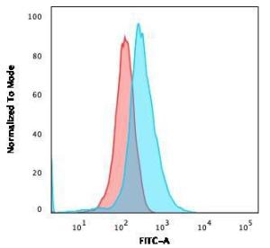 Flow cytometric analysis of MOLT4 cells using Anti-CD1a Antibody [66IIC7] followed by Goat Anti-Mouse IgG (CF&#174; 488) (Blue). Isotype Control (Red).