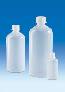 Bottles, narrow neck, round, LDPE, with screw caps