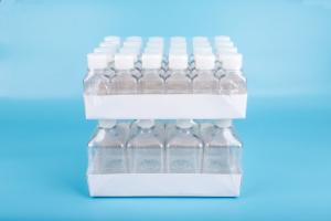 Tray packed square PET media bottles, sterile