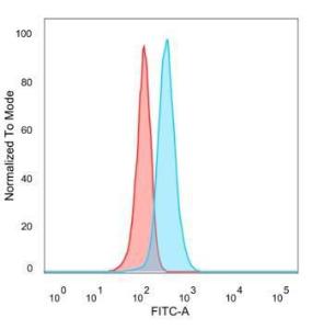 Flow cytometric analysis of PFA-fixed HeLa cells using Anti-PHF10 Antibody [PCRP-PHF10-2A10] followed by Goat Anti-Mouse IgG (CFand#174; 488) (Blue). Isotype Control (Red)