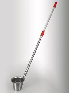 Stainless steel beaker with extended rod connected to telescoop