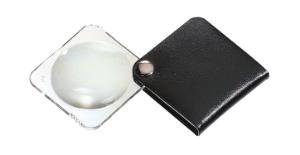 Folding magnifier in black leather case