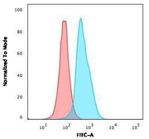 Flow cytometric analysis of Ramos cells using Anti-CD22 Antibody [BLCAM/1796] followed by Goat Anti-Mouse IgG (CF&#174; 488) (Blue). Isotype Control (Red).