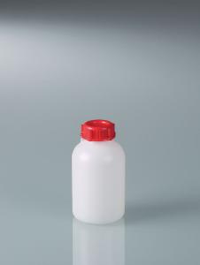 Bottles, wide neck, HDPE, round, sealable, with screw cap and sealing eyelets