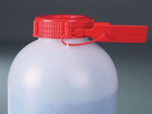 Bottles, wide neck, HDPE, round, sealable, with screw cap and sealing eyelets