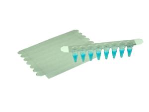 Adhesive sealing strips for 8-strip PCR tubes