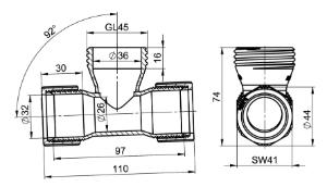 T-connection tubes waste pipes 210mm 2x