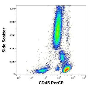 Flow cytometric analysis of human peripheral whole blood stained using Anti-CD45 Antibody [2D1] (PerCP) (10 µl reagent per 100 µl of peripheral whole blood)