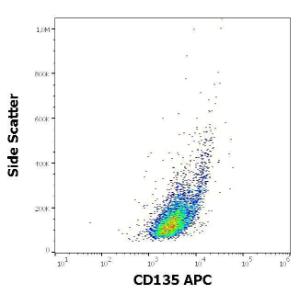 Flow cytometric analysis of REH cell suspension stained with Anti-CD135 Antibody [BV10A4] (APC) (10µl reagent per milion cells in 100µl of cell suspension)