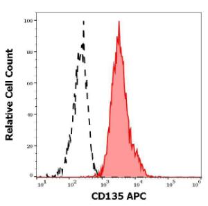 Separation of REH cells using Anti-CD135 Antibody [BV10A4] (APC) (10µl reagent per milion cells in 100µl of cell suspension, red-filled) from REH cells