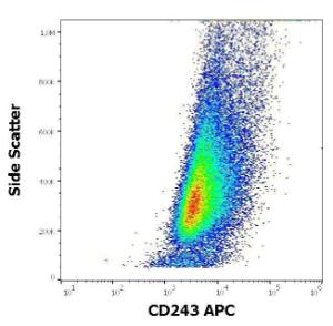 Flow cytometric analysis of HEP-G2 cell suspension stained using Anti-CD243 Antibody [UIC2] (APC) (10 µl reagent per milion cells in 100 µl of cell suspension)