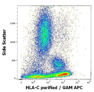 Flow cytometric analysis of human peripheral whole blood stained with Anti-HLA C Antibody [DT-9] (concentration in sample is 1.7 µg/ml, GAM-APC)