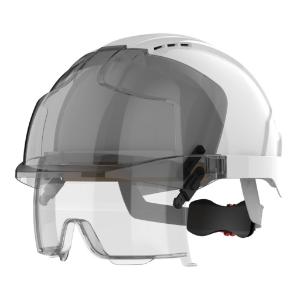 EVO® VISTAlens® Safety Helmet with Integrated Eyewear, Vented, White / Smoke