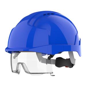 EVO® VISTAlens® Safety Helmet with Integrated Eyewear, Vented, Blue / Blue