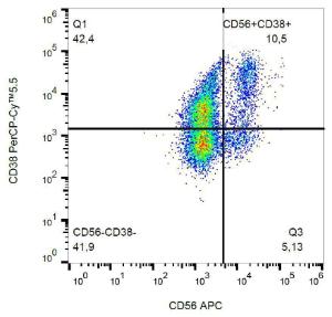 Flow cytometric analysis of human peripheral blood with Anti-CD38 Antibody [HIT2] (PerCP-Cyanine 5.5)