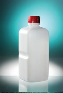 Bottles, narrow neck, square, HDPE, with screw caps, Corning® Gosselin™