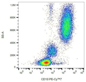 Flow cytometric analysis of human peripheral blood with Anti-CD10 Antibody [MEM-78] (PE-Cyanine 7)