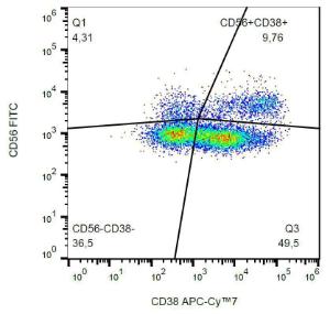 Flow cytometric analysis of human peripheral blood with Anti-CD38 Antibody [HIT2] (APC-Cyanine 7)