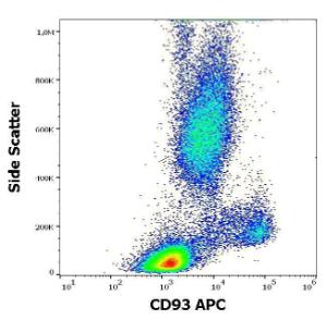 Flow cytometry surface staining pattern of human peripheral whole blood stained using Anti-CD93 Antibody (APC) (4 µl reagent/100 µl of peripheral whole blood)