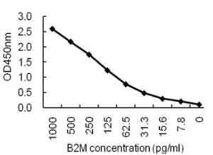 Sandwich ELISA for purified B2M using KT134 coated plate and HRP conjugated KT135