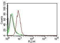 Flow cytometric analysis of HeLa cells labeling Cyclin D1 with Anti-Cyclin D1 Antibody [CCND1/809] (PE) (Red). Cells alone (Black). Isotype Control (Green)