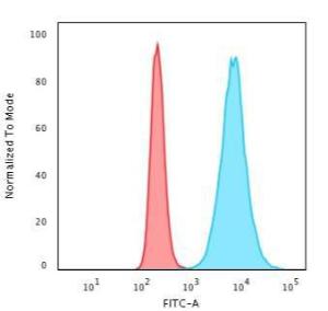 Flow cytometric analysis of HeLa cells using Anti-Histone H1 Antibody [SPM256] followed by Goat Anti-Mouse IgG (CF&#174; 488) (Blue). Isotype Control (Red).