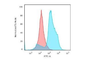 Flow cytometric analysis of paraformaldehyde fixed HeLa cells using Anti-Histone H1 Antibody [rAE-4] followed by Goat Anti-Mouse IgG (CF and #174; 488) (Blue). Isotype Control (Red)