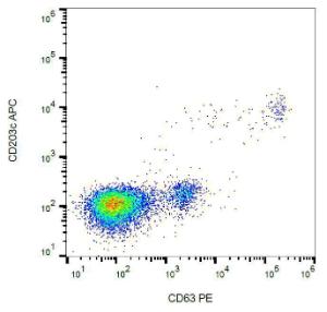 Flow cytometry analysis of IgE-activated peripheral blood stained with Anti-CD63 Antibody (A85972)