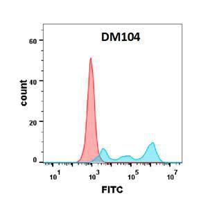 Flow cytometry analysis with Anti-CD30 Antibody [DM104] - Azide free (A317355) on Expi293 cells transfected with human CD30 (blue histogram) or Expi293 transfected with irrelevant protein (red histogram)