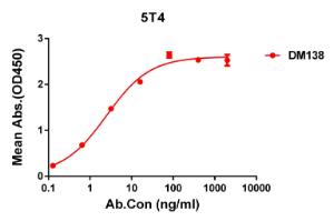 ELISA plate pre-coated by 1 µg/ml (100 µl/well) Recombinant Human 5T4 Protein (6×His Tag) (A318304) can bind Anti-5T4 Antibody [DM138] - Azide free (A318569) in a linear range of 0.1-16 µg/ml