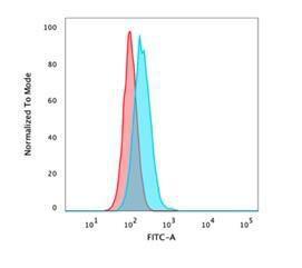 Flow cytometric analysis of PFA-fixed HeLa cells using Anti-p40 Antibody [P40/4396R] followed by Goat Anti-Mouse IgG (CF and #174; 488) (Blue). Isotype Control (Red)