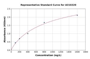 Representative standard curve for Mouse VNN1/Vanin-1 ELISA kit (A310220)