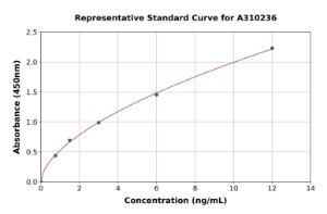 Representative standard curve for Mouse CD10 ELISA kit (A310236)